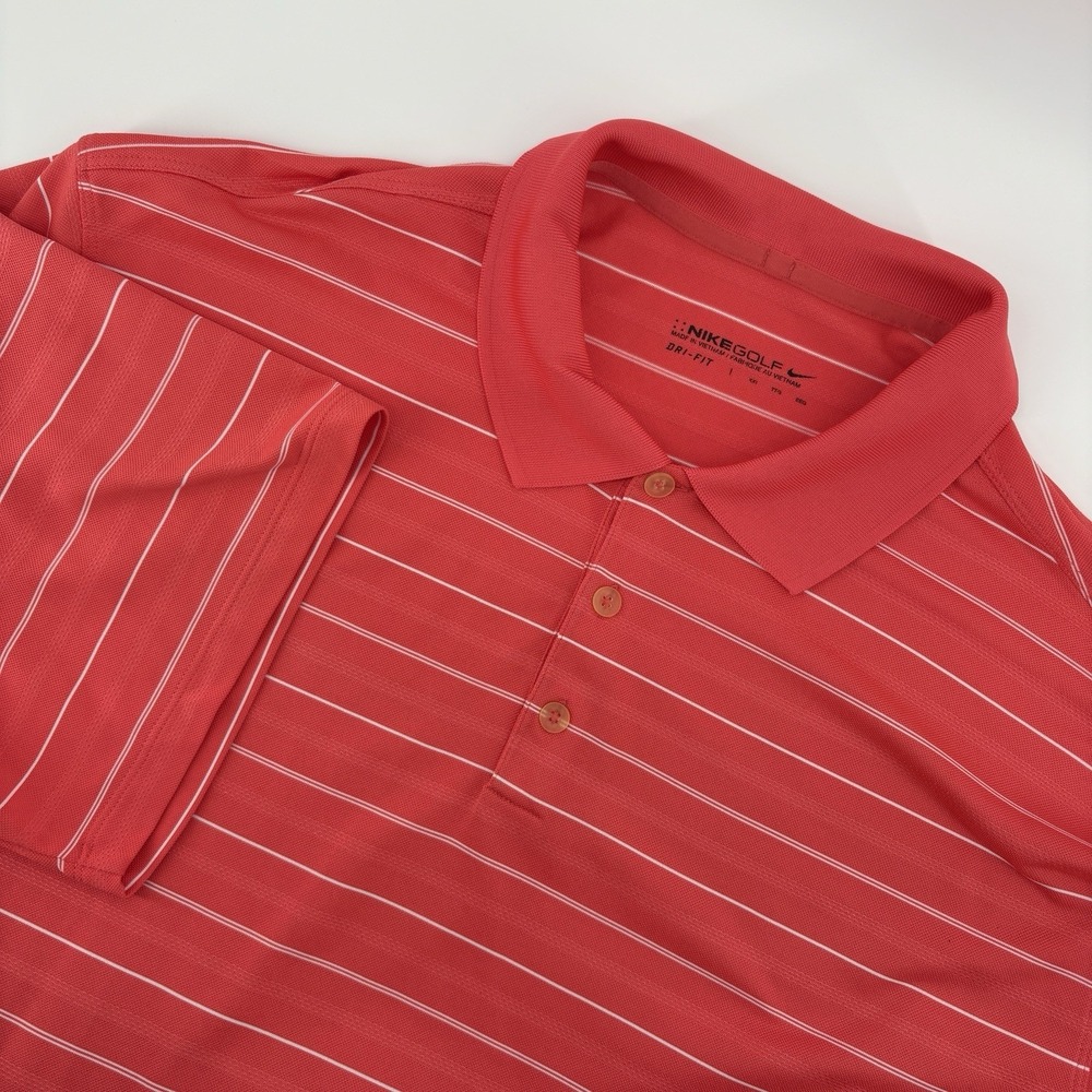 Nike Golf Dri Fit Shirt Mens 2XL Red Maroon Striped Short Sleeve Polo Polyester